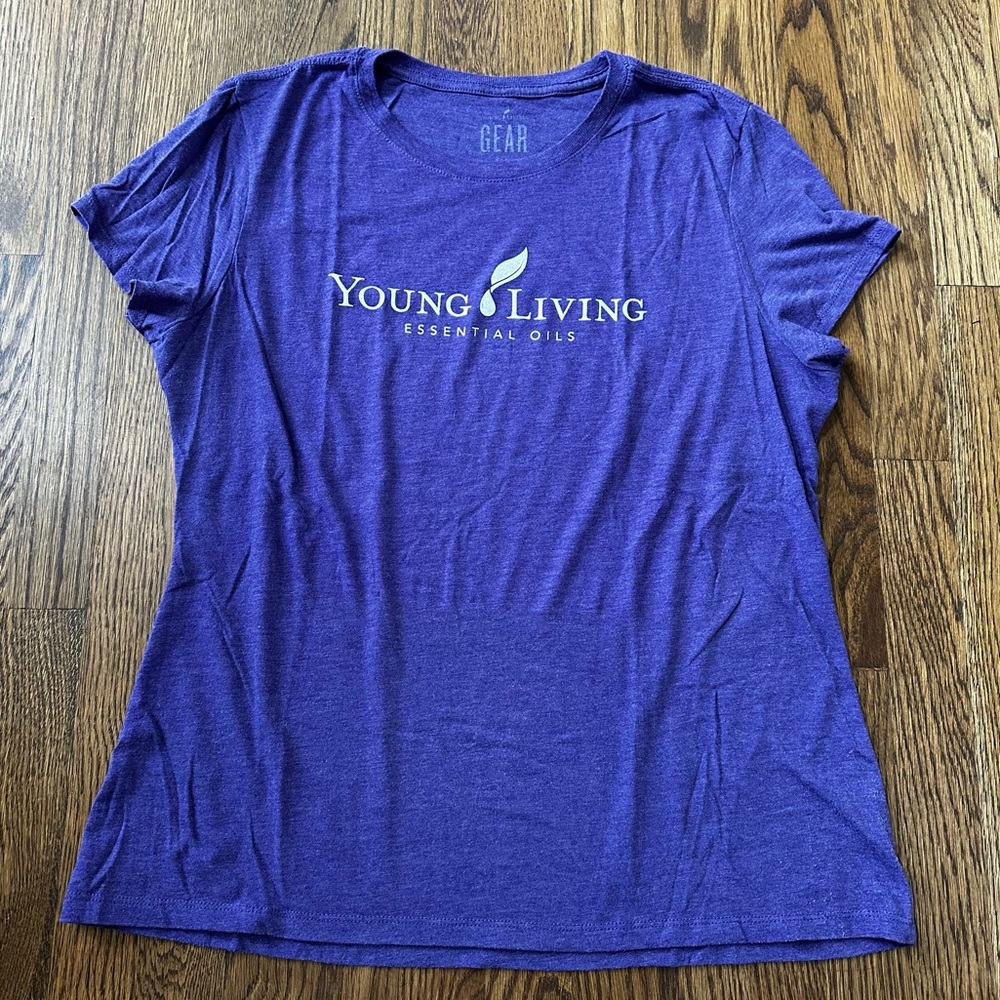 Young Living purple metallic logo t-shirt, size XL